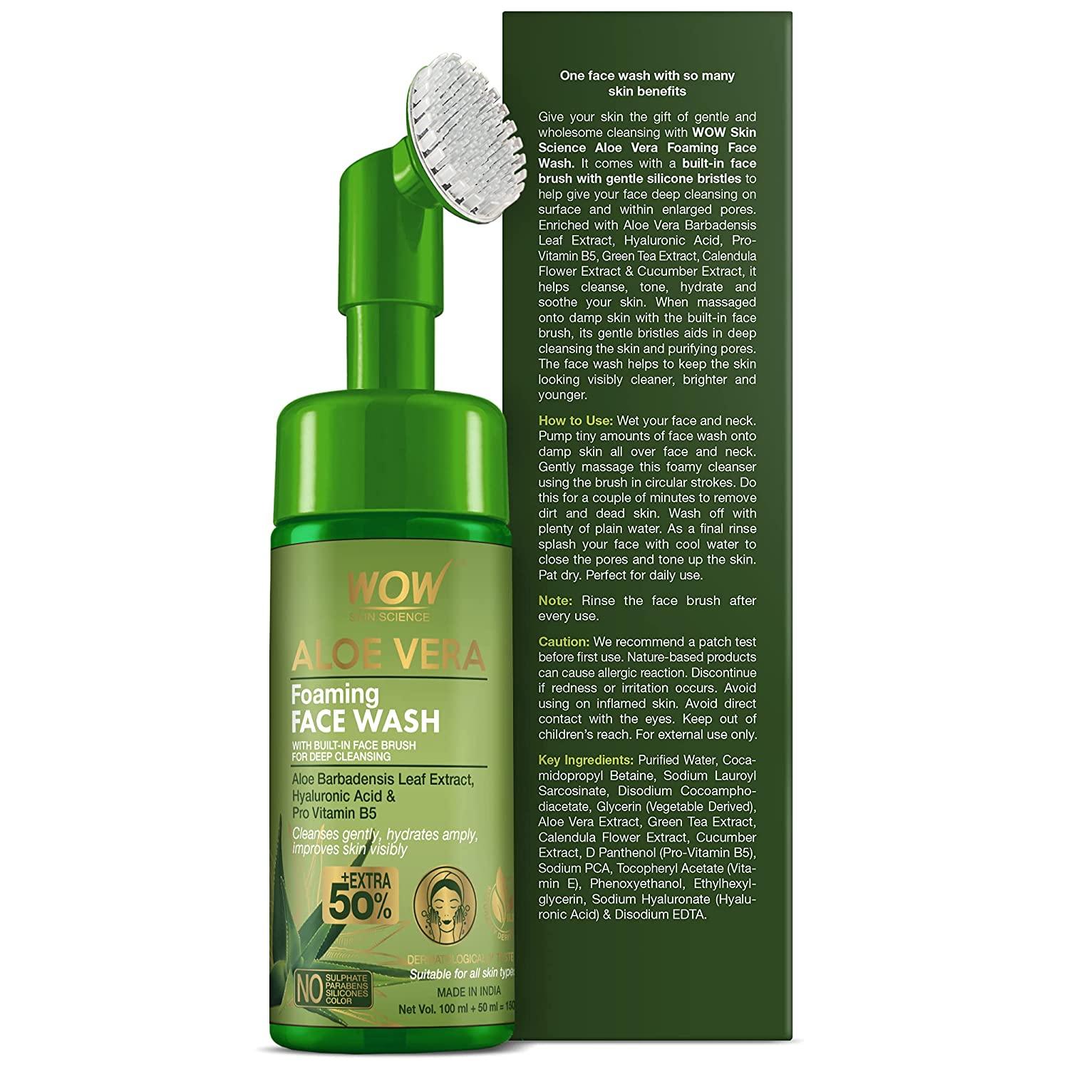 Wow Skin Science Aloevera Face Wash With Brush 150 ml - Mrayti Store