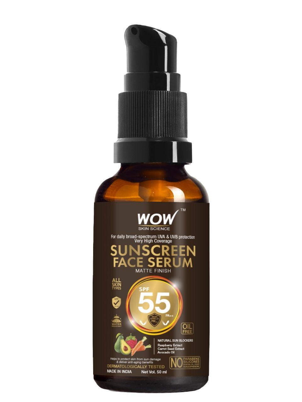 WOW Skin Science Matte Finish Sunscreen Face Serum SPF 55 50 ml - Mrayti Store